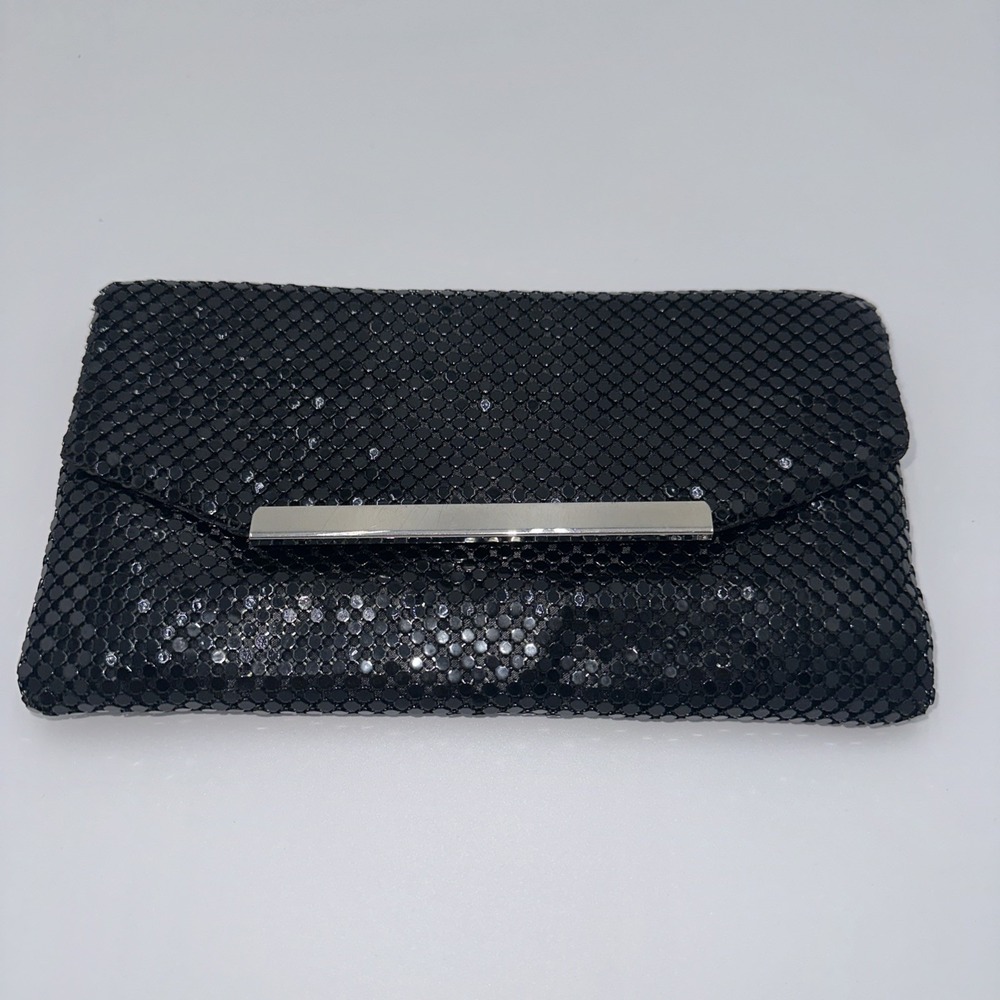 Jessica McClintock Small Black Clutch Evening Sequin Chain Shoulder Bag Purse